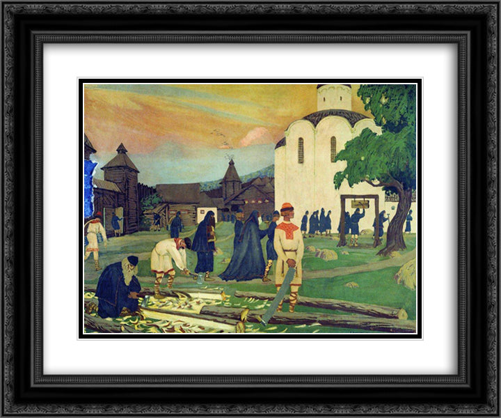 In the monastery 24x20 Black Ornate Wood Framed Art Print Poster with Double Matting by Kustodiev, Boris