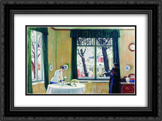 In the Room. Winter 24x18 Black Ornate Wood Framed Art Print Poster with Double Matting by Kustodiev, Boris