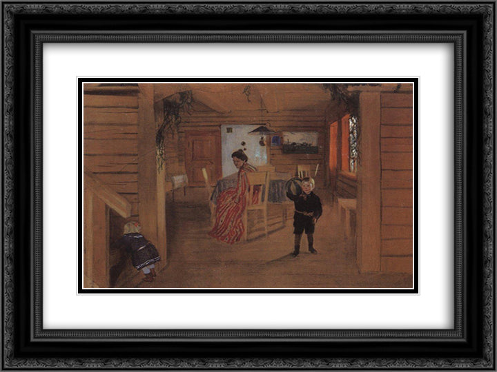 In the rooms 24x18 Black Ornate Wood Framed Art Print Poster with Double Matting by Kustodiev, Boris