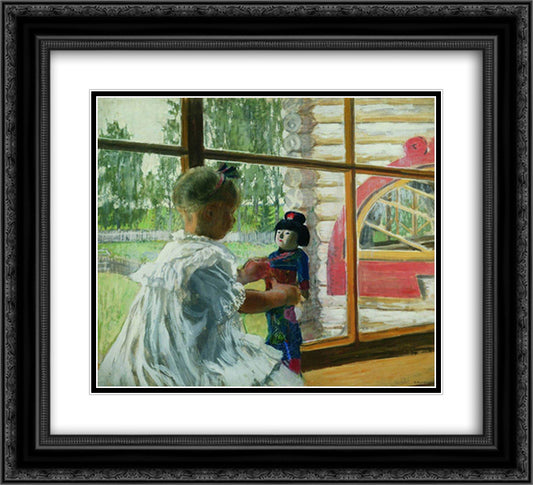 Japanese Doll 22x20 Black Ornate Wood Framed Art Print Poster with Double Matting by Kustodiev, Boris