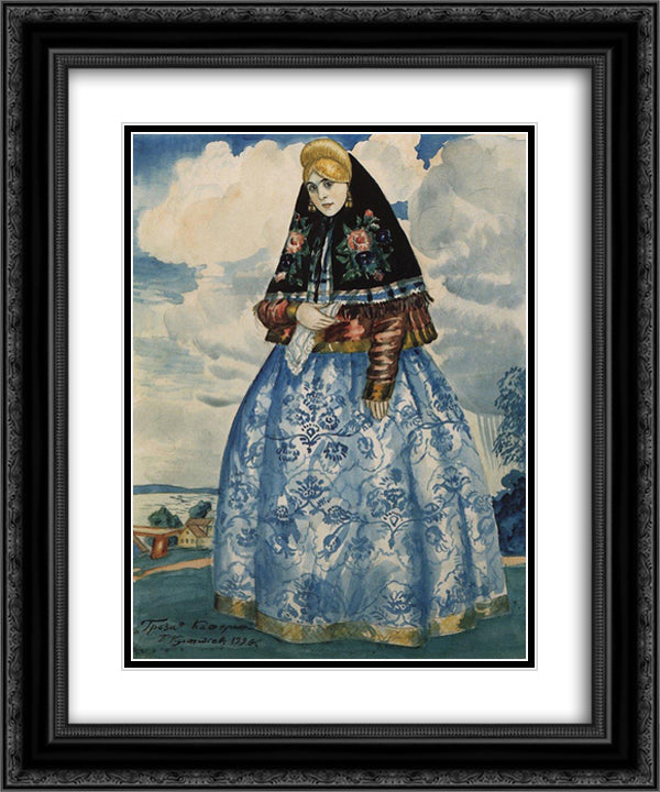 Katerina. Costume Design for Nikolai Ostrovsky's 'The Thunderstorm' 20x24 Black Ornate Wood Framed Art Print Poster with Double Matting by Kustodiev, Boris