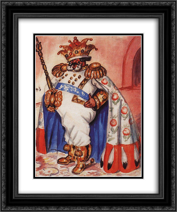 King wearing a crown and purple 20x24 Black Ornate Wood Framed Art Print Poster with Double Matting by Kustodiev, Boris