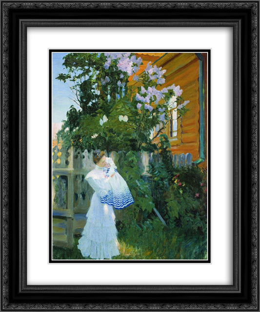 Lilacs 20x24 Black Ornate Wood Framed Art Print Poster with Double Matting by Kustodiev, Boris