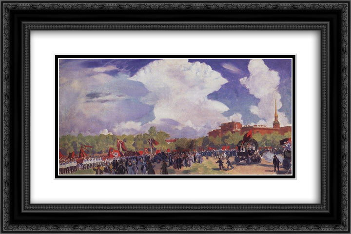 May Day parade. Petrograd. Mars Field 24x16 Black Ornate Wood Framed Art Print Poster with Double Matting by Kustodiev, Boris