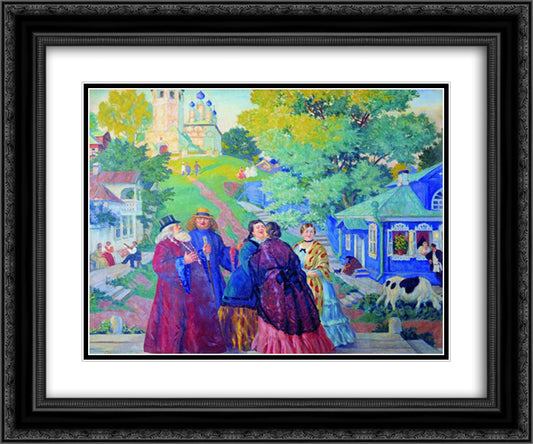 Meeting (Easter day) 24x20 Black Ornate Wood Framed Art Print Poster with Double Matting by Kustodiev, Boris