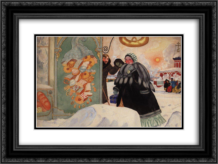 Meeting on the corner 24x18 Black Ornate Wood Framed Art Print Poster with Double Matting by Kustodiev, Boris