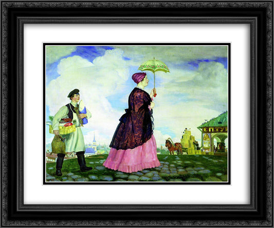 Mercahnt's Wife with Purchases 24x20 Black Ornate Wood Framed Art Print Poster with Double Matting by Kustodiev, Boris