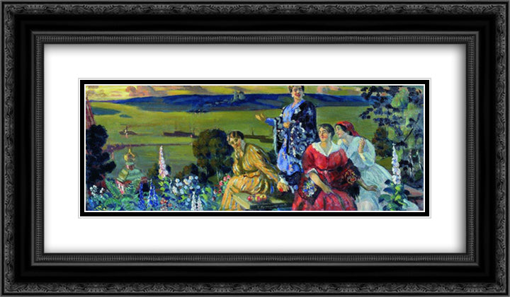 Mercahnt's Wifes on the Volga 24x14 Black Ornate Wood Framed Art Print Poster with Double Matting by Kustodiev, Boris