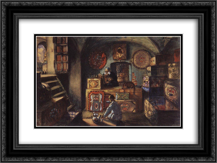 Merchant 24x18 Black Ornate Wood Framed Art Print Poster with Double Matting by Kustodiev, Boris