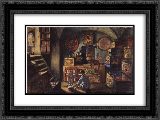 Merchant 24x18 Black Ornate Wood Framed Art Print Poster with Double Matting by Kustodiev, Boris