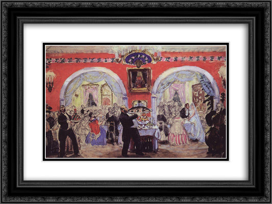 Merchant wedding 24x18 Black Ornate Wood Framed Art Print Poster with Double Matting by Kustodiev, Boris