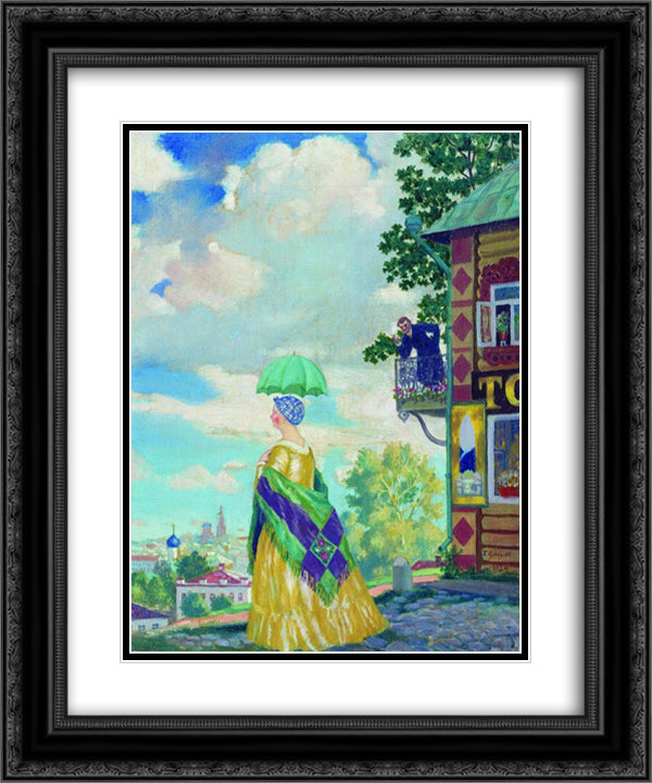 Merchant's wife on the promenade 20x24 Black Ornate Wood Framed Art Print Poster with Double Matting by Kustodiev, Boris