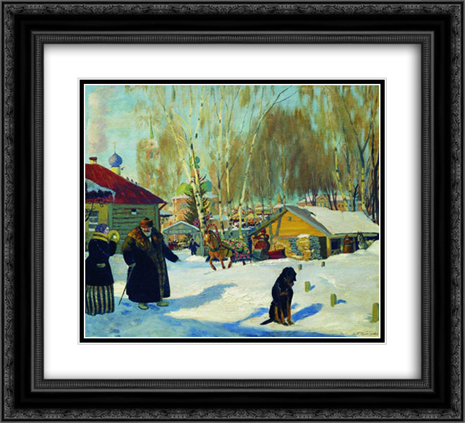 Merchant's yard 22x20 Black Ornate Wood Framed Art Print Poster with Double Matting by Kustodiev, Boris