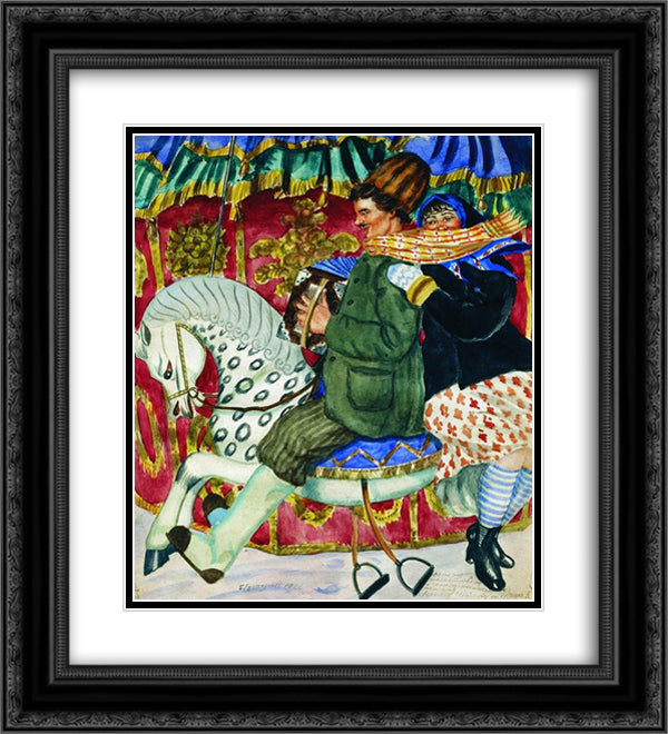 Merry Go Round 20x22 Black Ornate Wood Framed Art Print Poster with Double Matting by Kustodiev, Boris