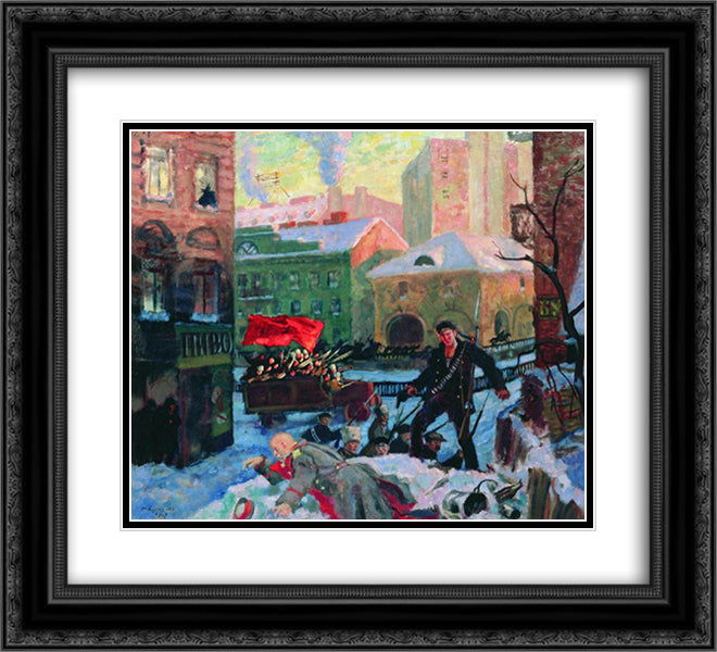 Petrograd on February 22x20 Black Ornate Wood Framed Art Print Poster with Double Matting by Kustodiev, Boris