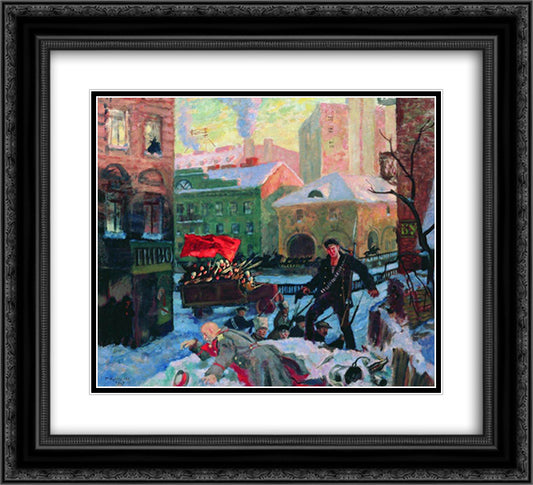 Petrograd on February 22x20 Black Ornate Wood Framed Art Print Poster with Double Matting by Kustodiev, Boris