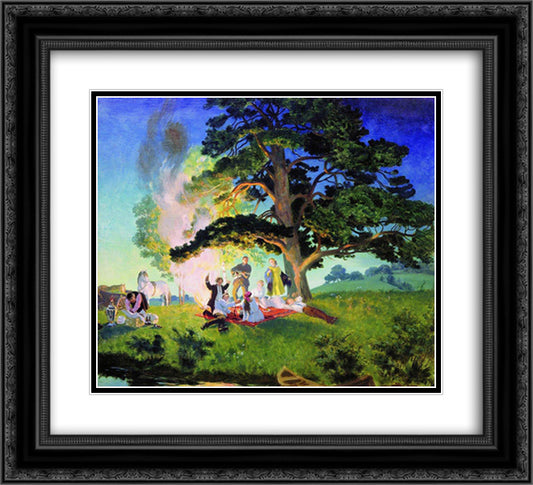 Picnic 22x20 Black Ornate Wood Framed Art Print Poster with Double Matting by Kustodiev, Boris