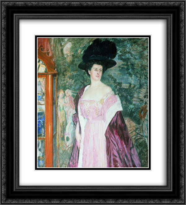 Portrait of A.D. Romanova 20x22 Black Ornate Wood Framed Art Print Poster with Double Matting by Kustodiev, Boris