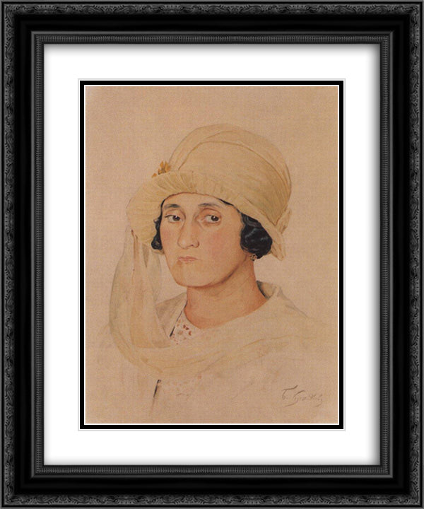 Portrait of A.K. Kashparova 20x24 Black Ornate Wood Framed Art Print Poster with Double Matting by Kustodiev, Boris