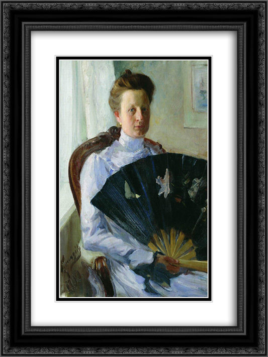 Portrait of A.N. Protasova 18x24 Black Ornate Wood Framed Art Print Poster with Double Matting by Kustodiev, Boris