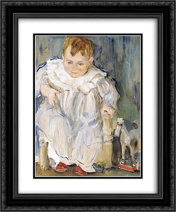 Portrait of a Boy 20x24 Black Ornate Wood Framed Art Print Poster with Double Matting by Kustodiev, Boris