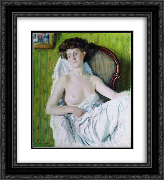 Portrait of a Lady. Model 20x22 Black Ornate Wood Framed Art Print Poster with Double Matting by Kustodiev, Boris