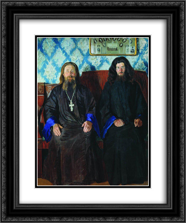 Portrait of a priest and a deacon 20x24 Black Ornate Wood Framed Art Print Poster with Double Matting by Kustodiev, Boris