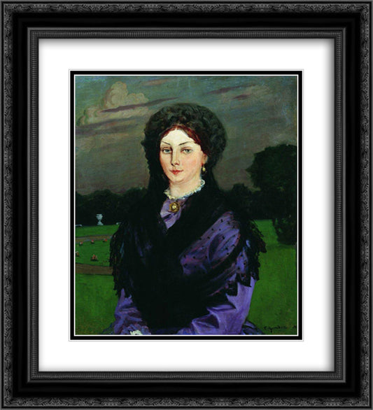 Portrait of a Woman 20x22 Black Ornate Wood Framed Art Print Poster with Double Matting by Kustodiev, Boris