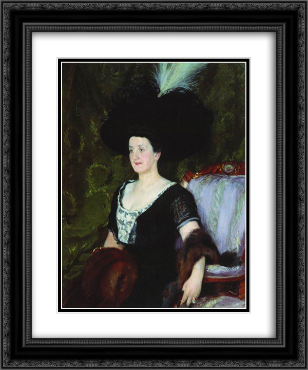 Portrait of a Woman (A.V. Rzhevuskaya) 20x24 Black Ornate Wood Framed Art Print Poster with Double Matting by Kustodiev, Boris