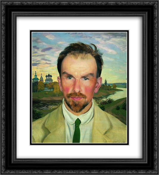 Portrait of an Art Historian and Restorer Alexander Anisimov 20x22 Black Ornate Wood Framed Art Print Poster with Double Matting by Kustodiev, Boris