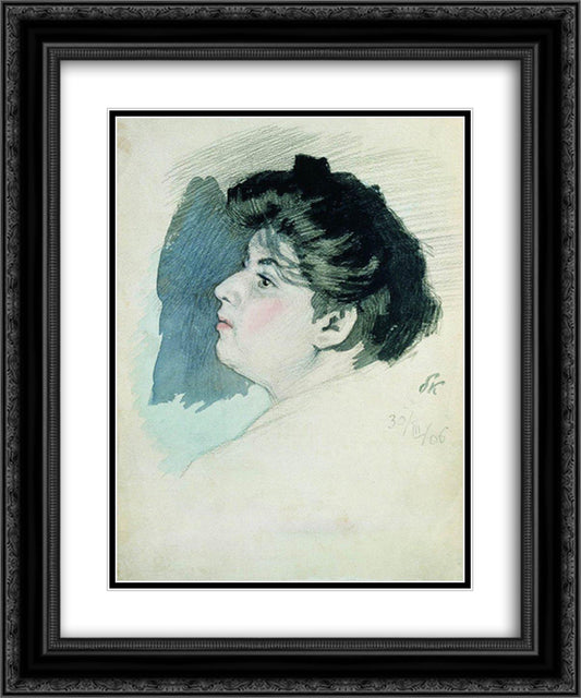 Portrait of an Unknown Woman 20x24 Black Ornate Wood Framed Art Print Poster with Double Matting by Kustodiev, Boris