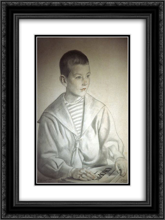 Portrait of Dmitri Dmitrievich Shostakovich as a Child 18x24 Black Ornate Wood Framed Art Print Poster with Double Matting by Kustodiev, Boris