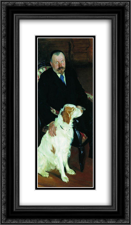 Portrait of Dr. S. Y. Lyubimov with dog 14x24 Black Ornate Wood Framed Art Print Poster with Double Matting by Kustodiev, Boris