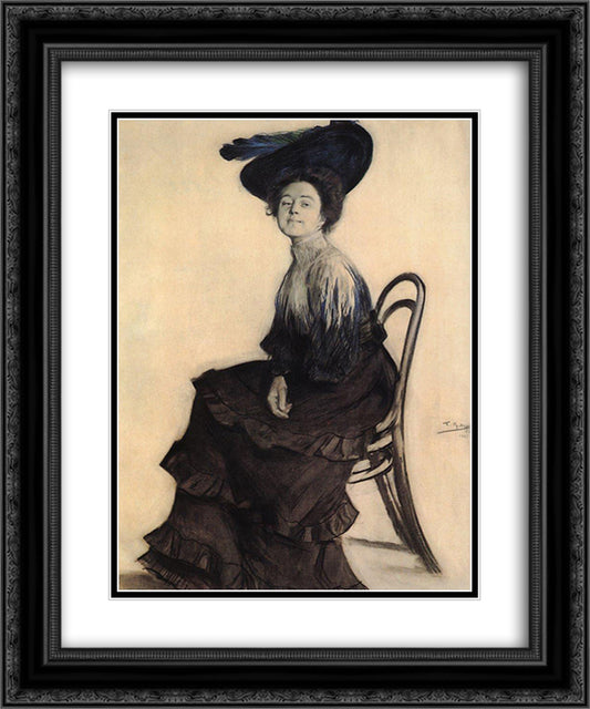 Portrait of E.A. Polevitskaya 20x24 Black Ornate Wood Framed Art Print Poster with Double Matting by Kustodiev, Boris