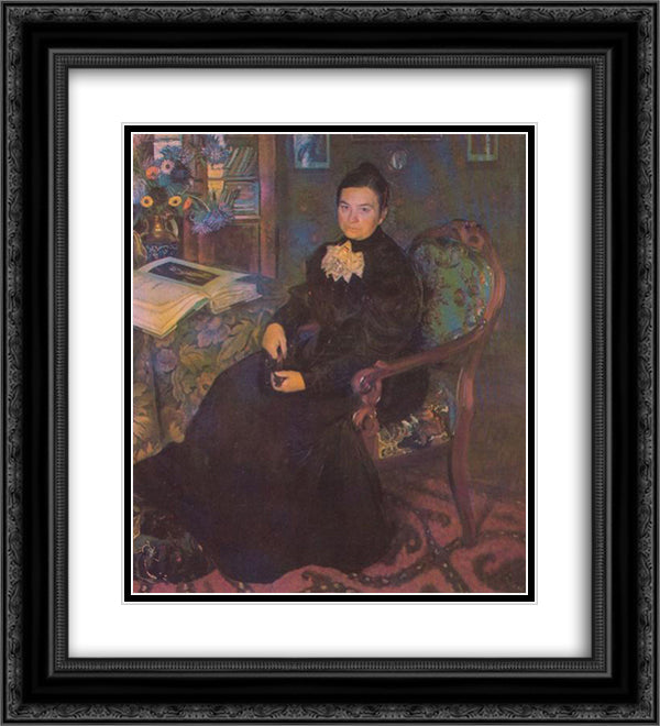 Portrait of E.Kustodieva, Artist's Mother 20x22 Black Ornate Wood Framed Art Print Poster with Double Matting by Kustodiev, Boris