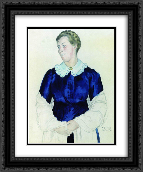 Portrait of Elizabeth Mikhailovna Botkina 20x24 Black Ornate Wood Framed Art Print Poster with Double Matting by Kustodiev, Boris