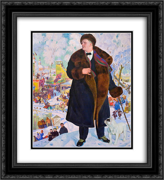 Portrait of Fyodor Chaliapin 20x22 Black Ornate Wood Framed Art Print Poster with Double Matting by Kustodiev, Boris