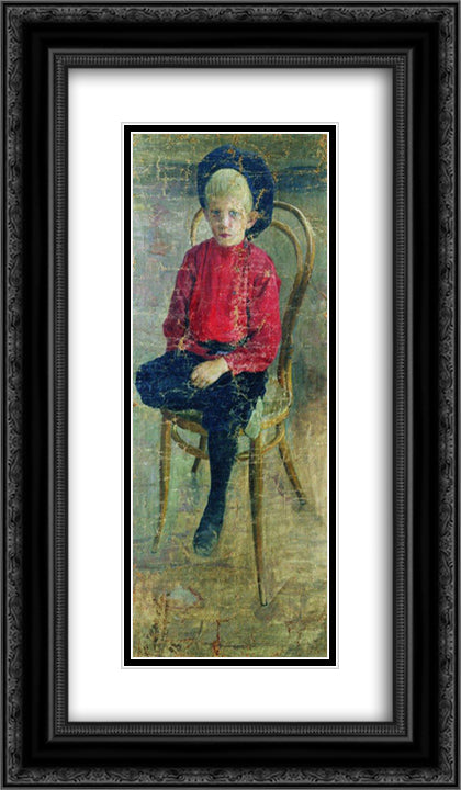 Portrait of Gury Nikolaevich Smirnov, a cousin of the artist 14x24 Black Ornate Wood Framed Art Print Poster with Double Matting by Kustodiev, Boris