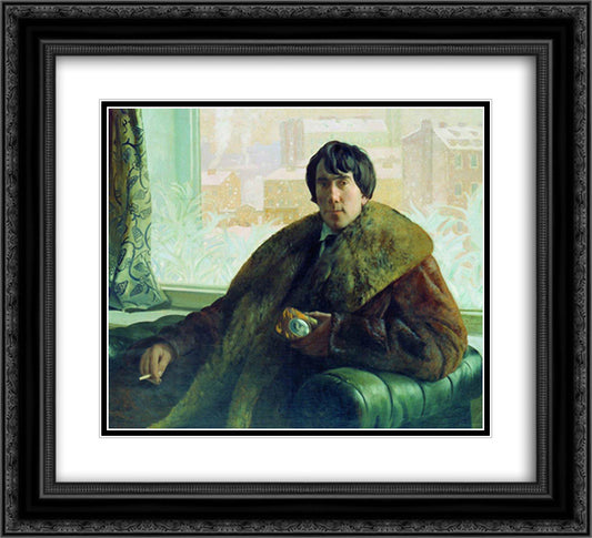 Portrait of I. Zolotarevsky 22x20 Black Ornate Wood Framed Art Print Poster with Double Matting by Kustodiev, Boris