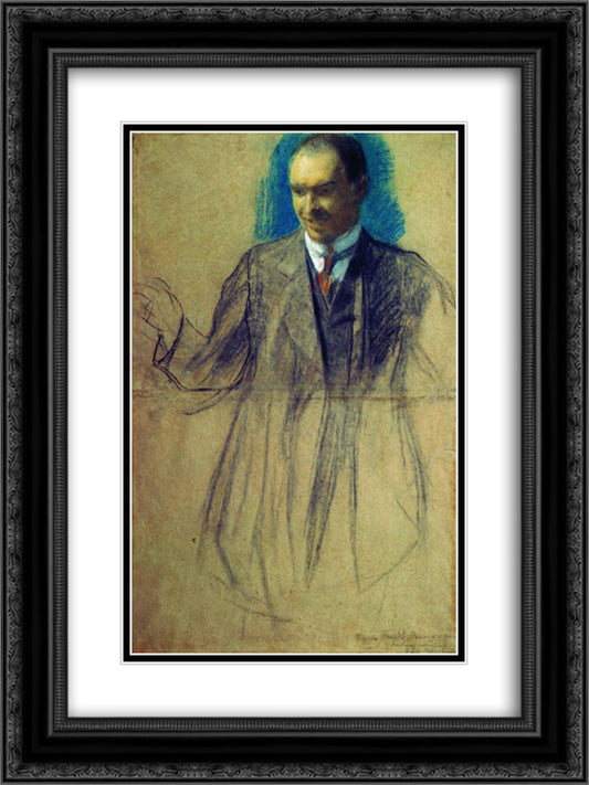 Portrait of K.S. Petrov-Vodkin 18x24 Black Ornate Wood Framed Art Print Poster with Double Matting by Kustodiev, Boris