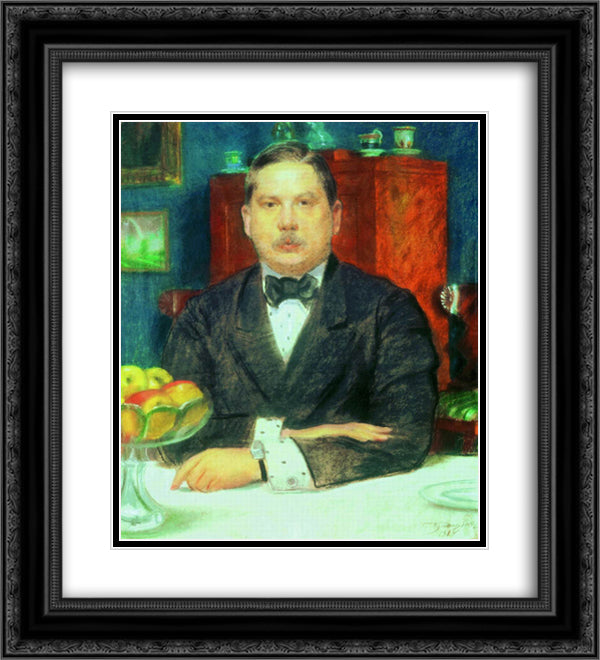 Portrait of Konstantin Somov 20x22 Black Ornate Wood Framed Art Print Poster with Double Matting by Kustodiev, Boris