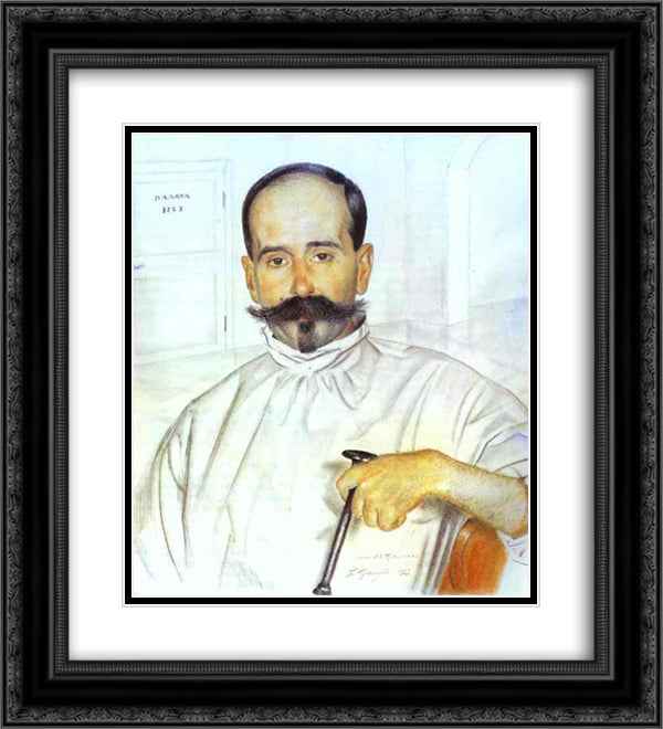 Portrait of Lazar Ivanovich Bublichenko 20x22 Black Ornate Wood Framed Art Print Poster with Double Matting by Kustodiev, Boris