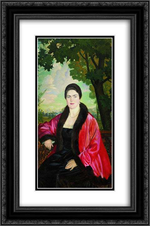 Portrait of M.V. Chaliapina 16x24 Black Ornate Wood Framed Art Print Poster with Double Matting by Kustodiev, Boris