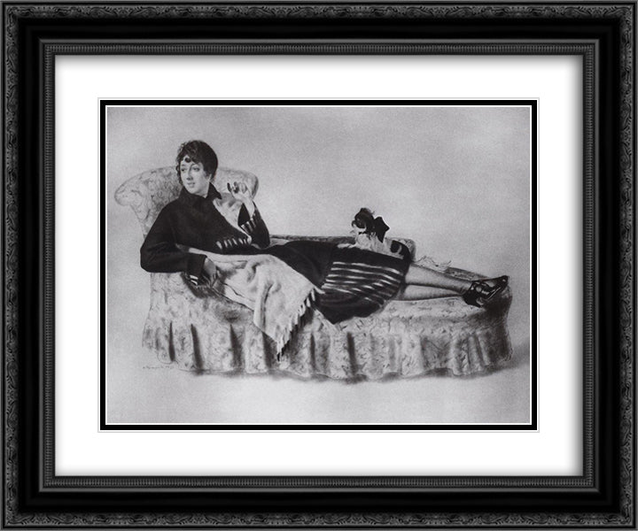 Portrait of Maria Ryazantseva 24x20 Black Ornate Wood Framed Art Print Poster with Double Matting by Kustodiev, Boris