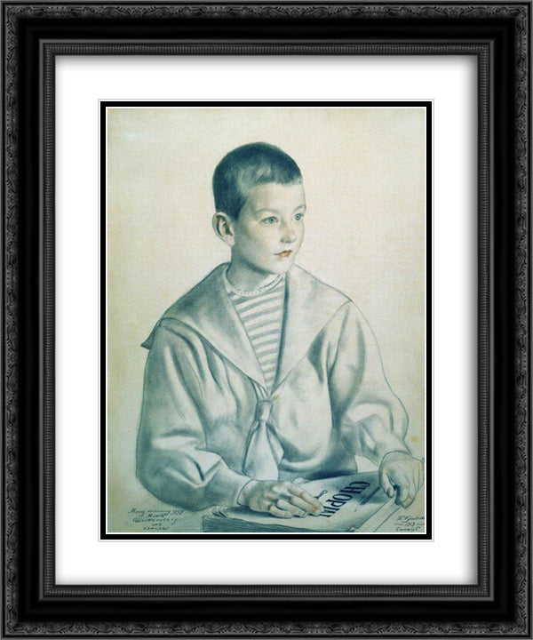 Portrait of Mitya Shostakovich 20x24 Black Ornate Wood Framed Art Print Poster with Double Matting by Kustodiev, Boris