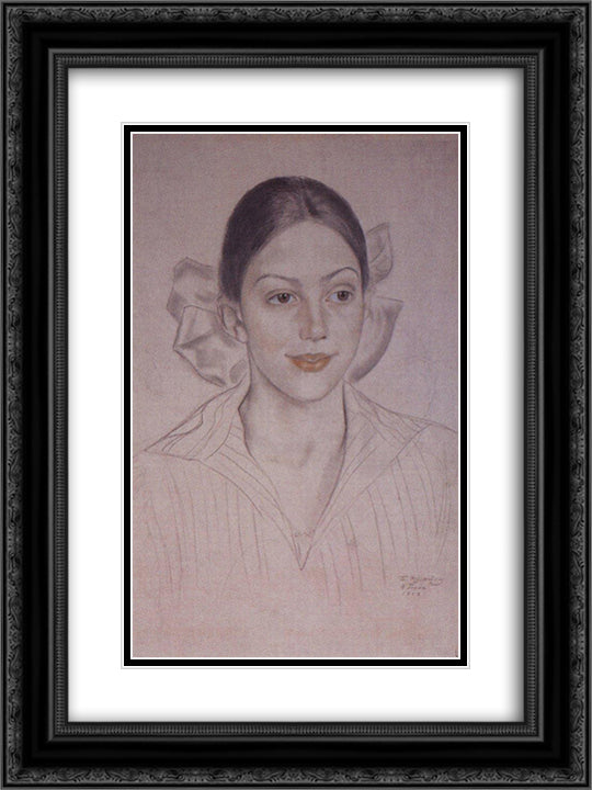 Portrait of N.A. Kuznetsova 18x24 Black Ornate Wood Framed Art Print Poster with Double Matting by Kustodiev, Boris