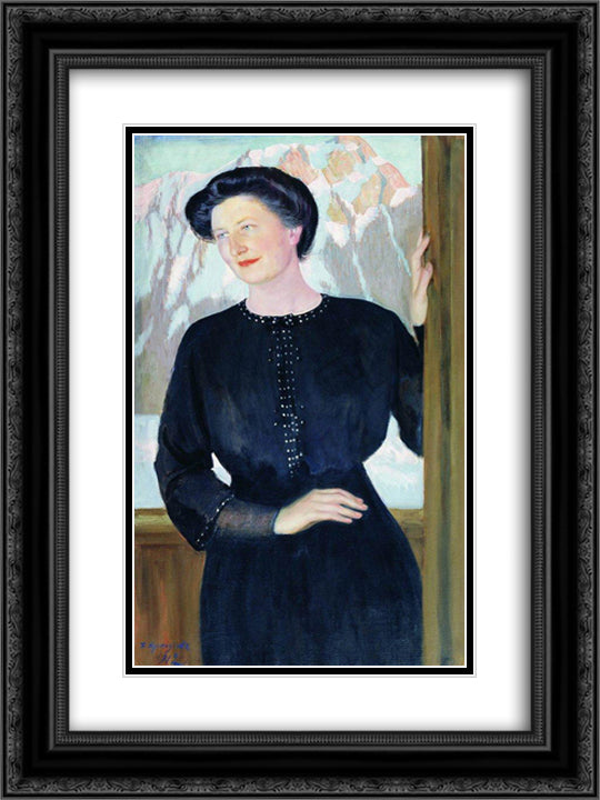 Portrait of N.I. Zelenskaya 18x24 Black Ornate Wood Framed Art Print Poster with Double Matting by Kustodiev, Boris
