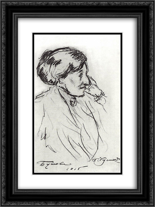 Portrait of N.S. Butova 18x24 Black Ornate Wood Framed Art Print Poster with Double Matting by Kustodiev, Boris