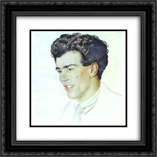 Portrait of Nikolay Lazarevich Bublichenko 20x20 Black Ornate Wood Framed Art Print Poster with Double Matting by Kustodiev, Boris