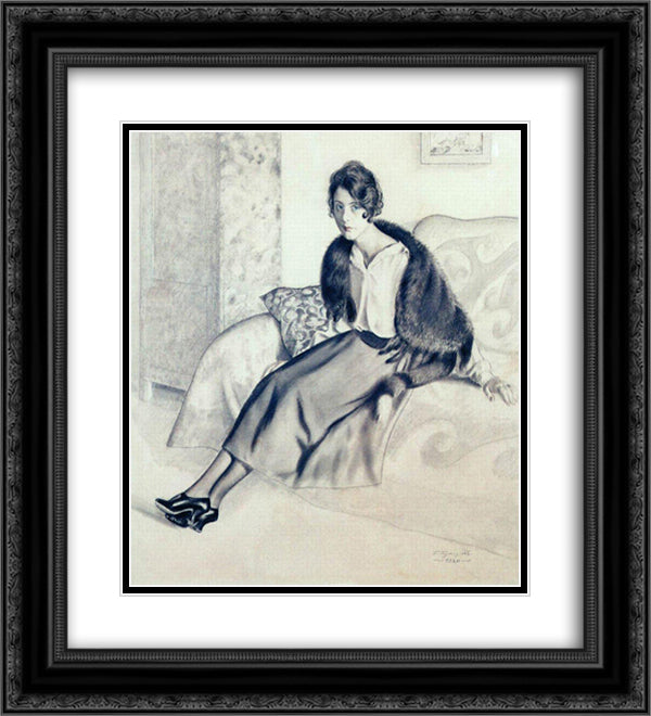 Portrait of O.P. Myasoedova 20x22 Black Ornate Wood Framed Art Print Poster with Double Matting by Kustodiev, Boris